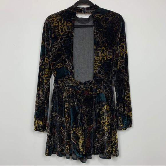 Free People Velvet Open Back Romper Emerald Combo - Picture 4 of 6